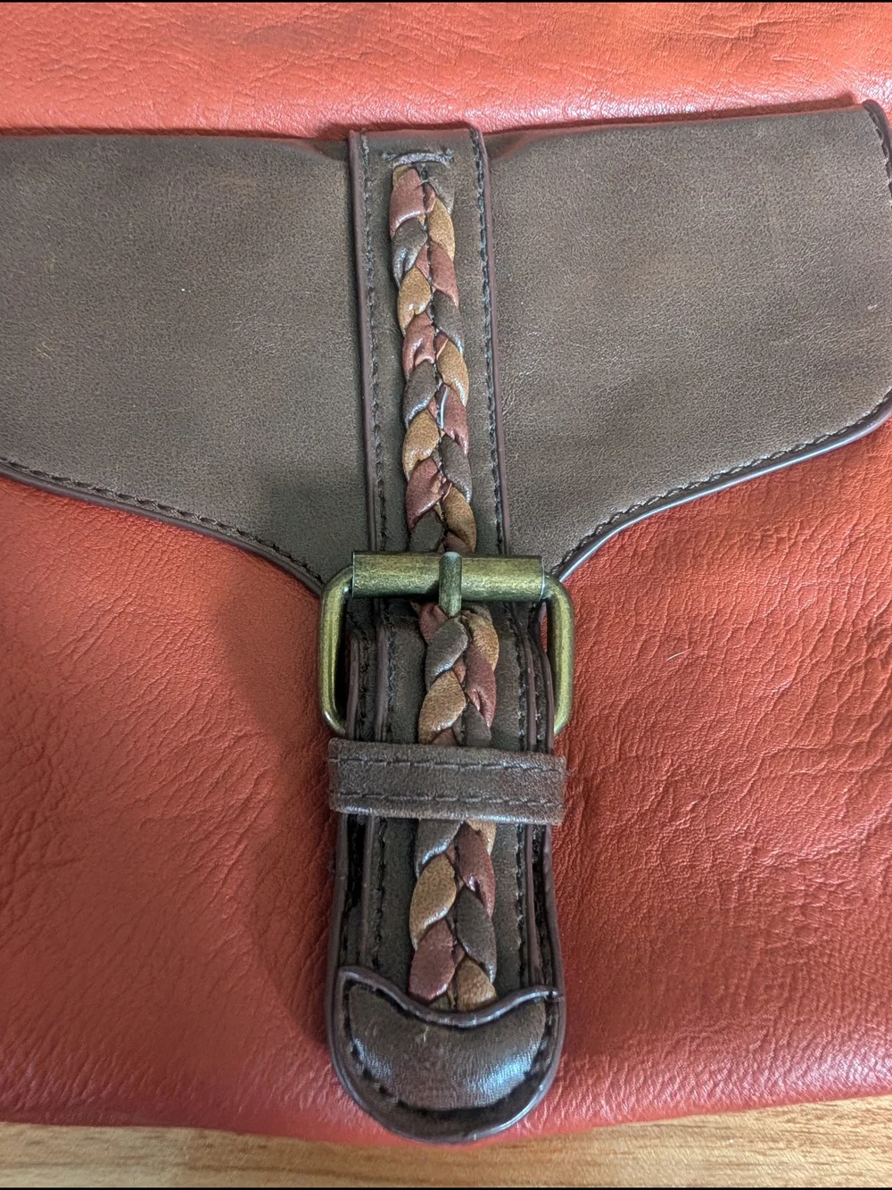 Bueno Two-Tone Orange and Brown Faux-Leather Crossbody